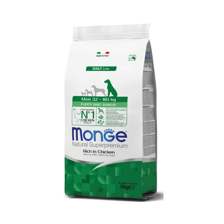 Monge Natural Superpremium Maxi Puppy & Junior Ricco di Pollo 3 kg