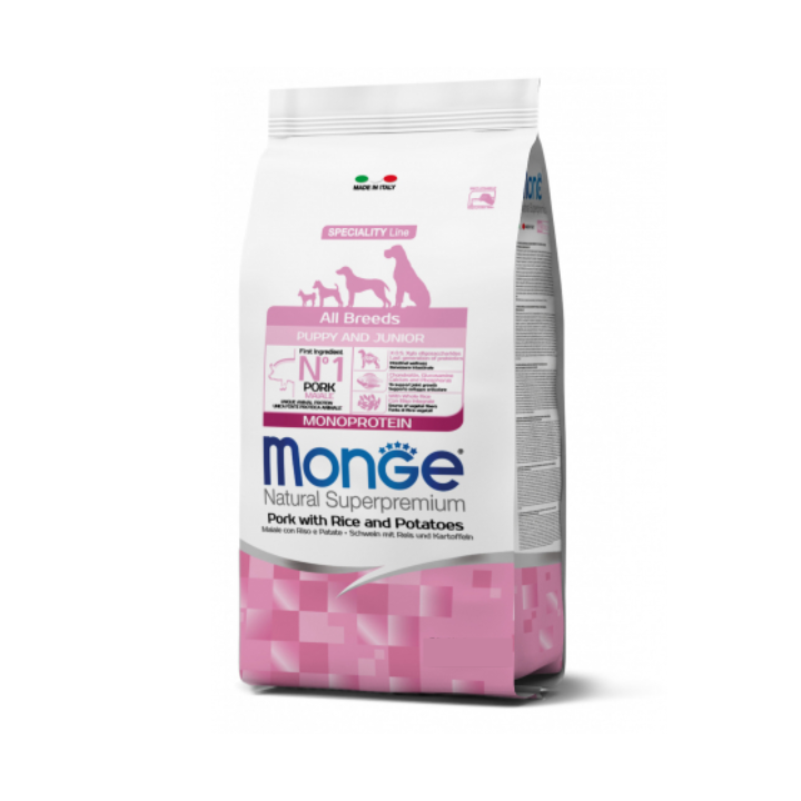Monge Natural Superpremium All Breeds Puppy & Junior Monoprotein Maiale con Riso 12 kg
