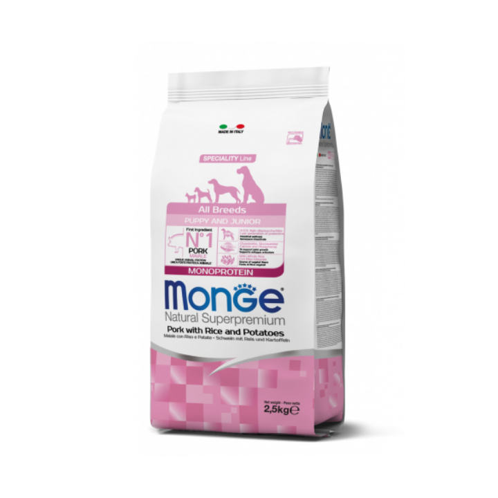 Monge Natural Superpremium All Breeds Puppy & Junior Monoprotein Maiale con Riso 2,5 kg