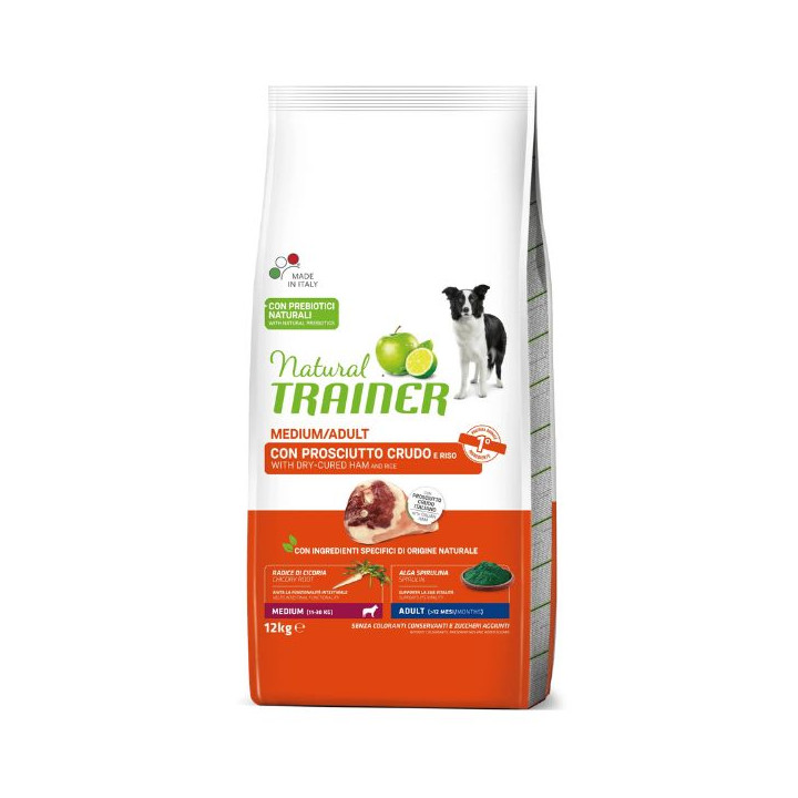 Natural Trainer Adult Medium con Prosciutto Crudo e Riso 12 kg