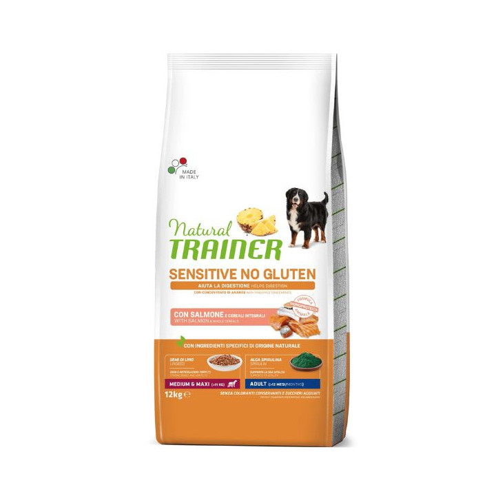 Natural Trainer Sensitive No Gluten Medium & Maxi Adult con Salmone 12 kg