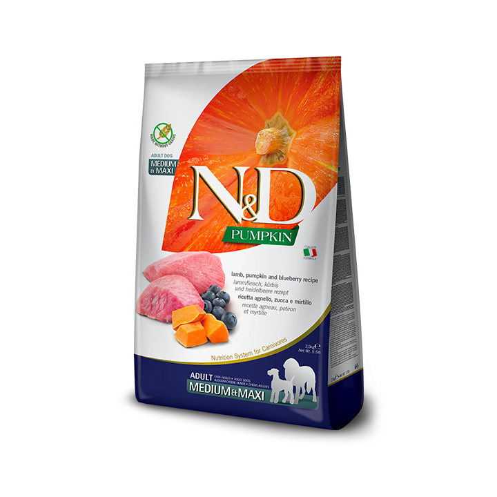 Farmina n&d pumpkin grain free adult medio maxi agnello zucca e mirtillo 2,5 kg
