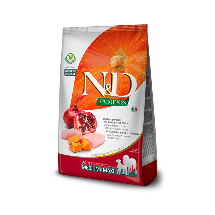 Farmina n&d pumpkin grain free adult medio maxi pollo zucca e melograno 2,5 kg